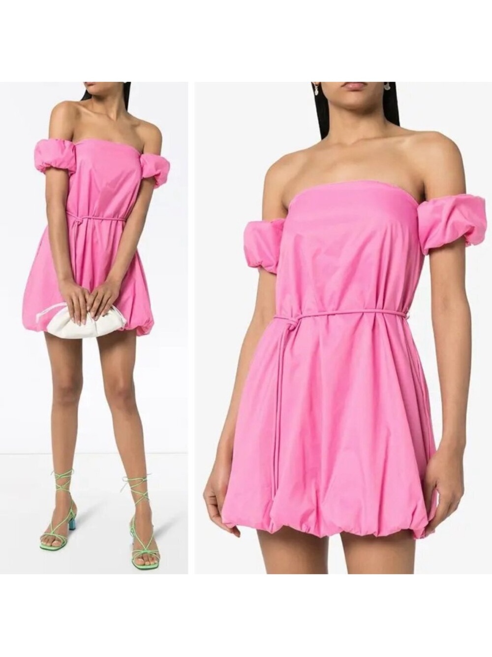 STAUD Hot Pink Off-Shoulder Mini Dress